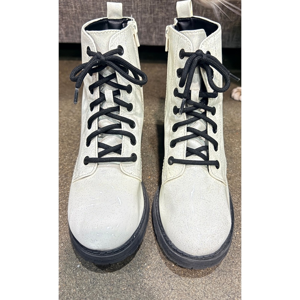 Wonder Nation Kids White Glitter Combat Boots Lace Up Side Zip Size 3 - Picture 4 of 6